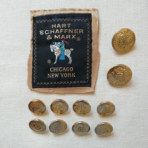 Hart Schaffner Marx Replacement Gold Tone Button Crest Crown Set Of 10 - Picture 1 of 6